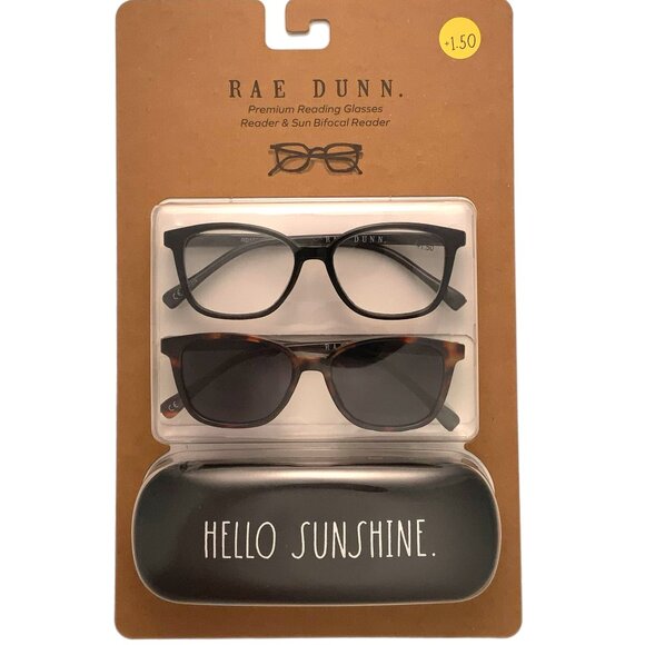 NEW Rae Dunn Set 2 Premium Reading Glasses & Sun Bifocal Readers Sunglasses Case